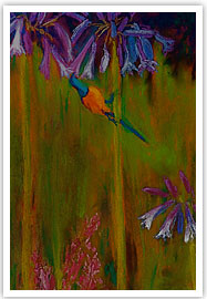 Chelsea Gallery Bird drinking nector from bluebells