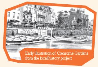 Black and white illustration of Cremorne Gardens in Victorian times