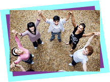 A circle of friends joining hands in support of each other