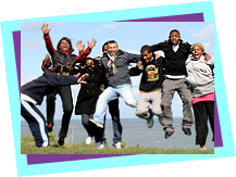 A big group of friends running and jumping together A big group of friends running and jumping together