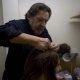 Amanda Echalaz in make up with Ron Freeman