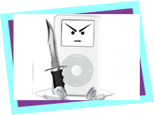 An i-pod with a nasty face and a knife