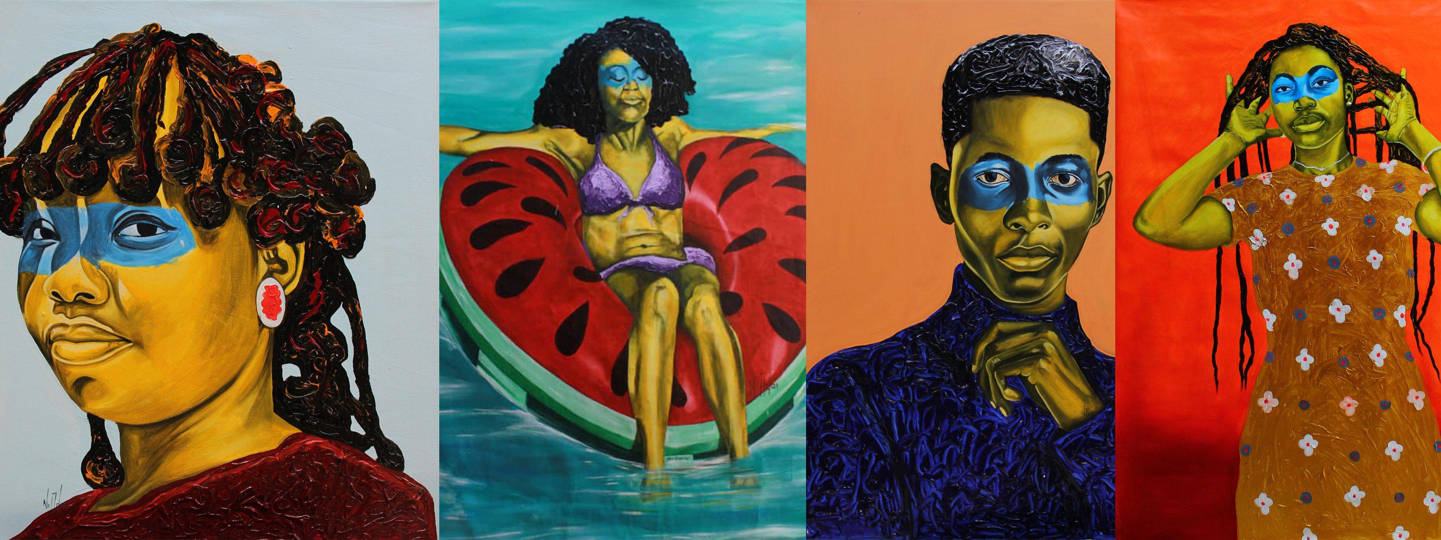 Collection of people on coloured backgrounds