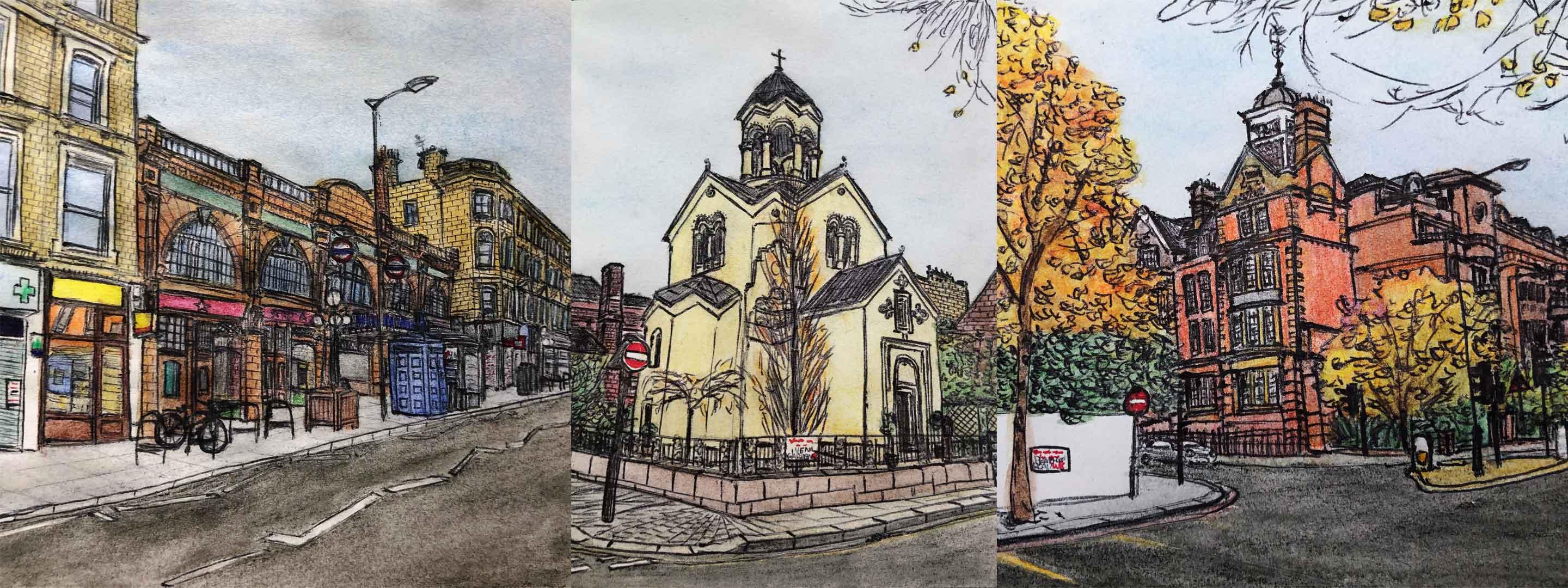 colourful drawing of buildings