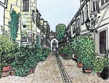 colourful drawing of a mews