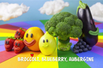 Broccoli, blueberry and aubergine motif Broccoli, blueberry and aubergine motif