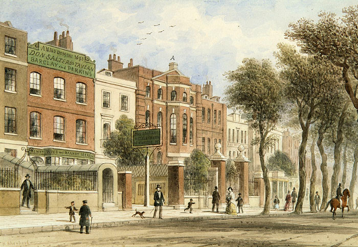 Cheyne Walk à Chelsea au bord de la Tamise en 1850 par T H Shepherd.
