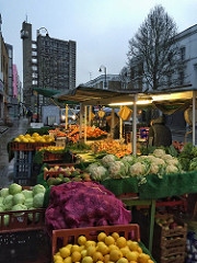 Fruit and Veg stallholders Alan and Lin The Harwoods fruit and vegetable stall in Golborne Road market