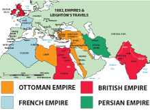 1882, Empires & Leighton's Travels, Map. Click map to enlarge