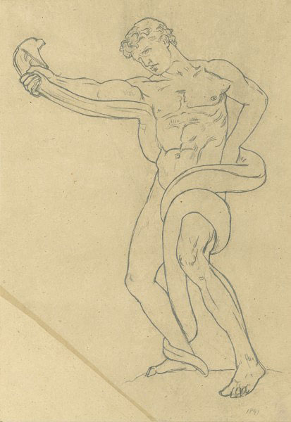 Study for 'An Athlete Wrestling with a Python': Male Figure
