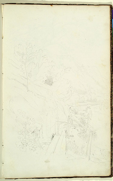 View of a Wooden Bridge, Shrubbery and a Figure