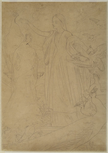 'Study for 'A Girl Feeding Peacocks': Composition
