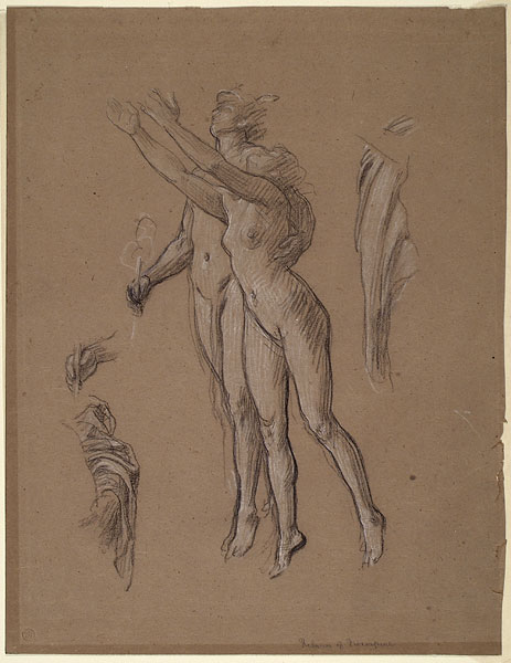 Study for 'Return of Persephone': Hermes and Persephone, Hands and Drapery for Hermes
