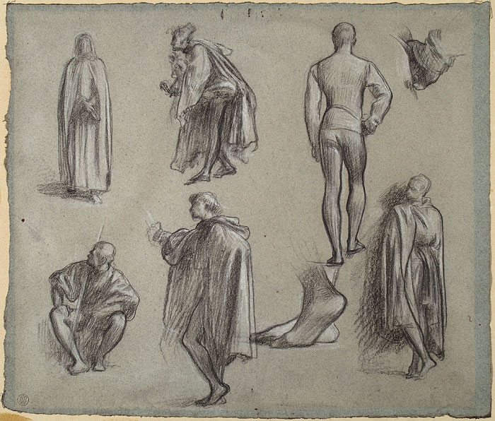 Study for 'Dante in Exile': Drapery for Male and Female Figures, Male Figures, Feet