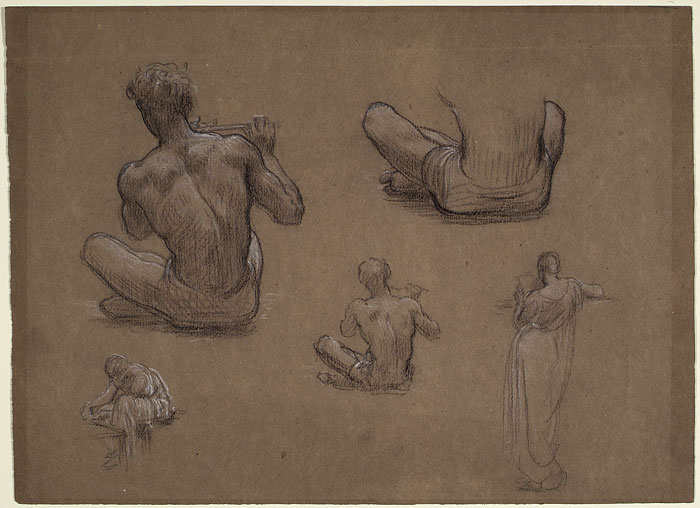 Study for 'Idyll': Male Figure Playing a Flute, Female Figures