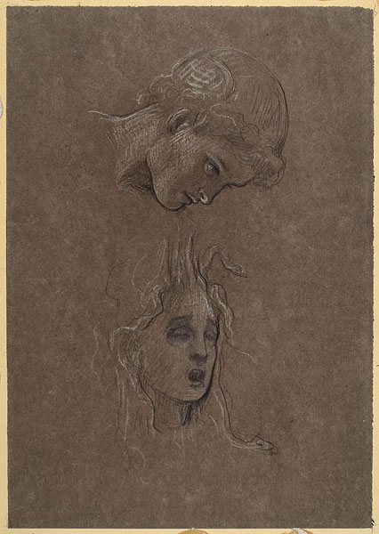 Study for 'Perseus on Pegasus Hastening': Head od Perseus, Head of Medusa