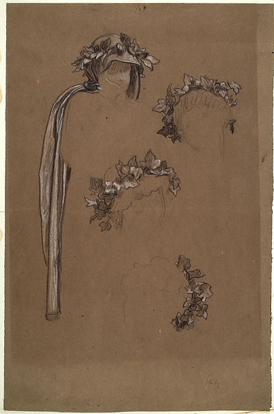 Study for 'The Marquand Ceiling': Wreaths, Drapery for Female Figure