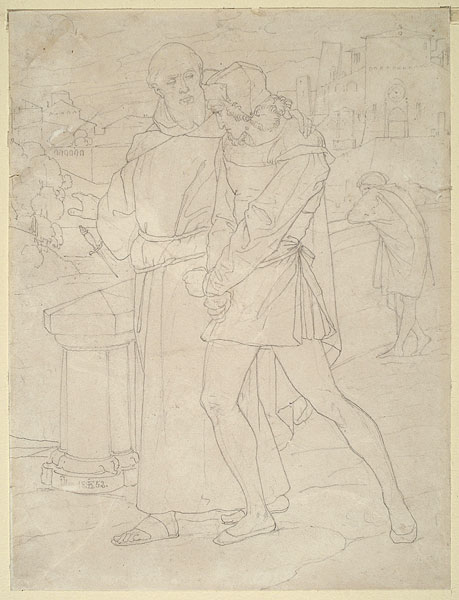 Composition showing a Monk Dividing Two Enemies