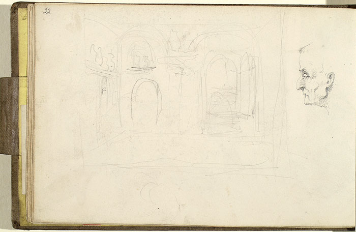 Study of a the Interior of a Building and a Male Head