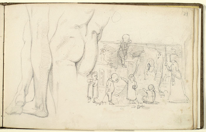Study of Male Legs, Male Torso, Composition with a Female Figure and Children