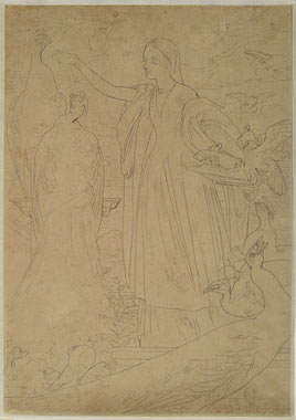 'Study for 'A Girl Feeding Peacocks': Composition