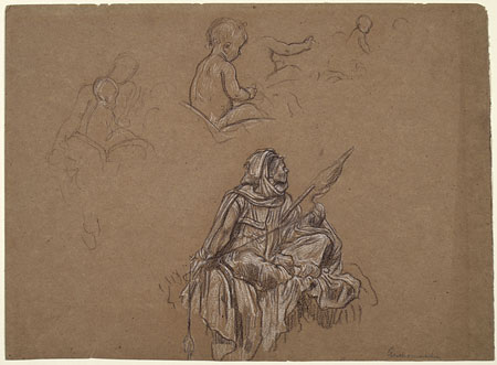 Study for 'Captive Andromache': Female Figure Winding Skein, Mother and Child