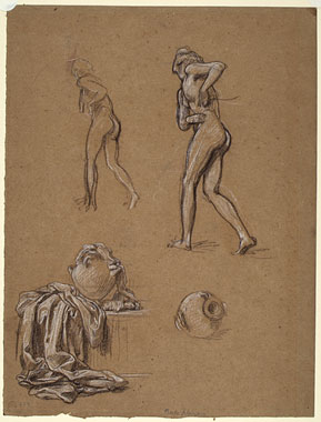 Study for 'Greek Girls Playing at Ball': Female Figures, Drapery, Pitchers