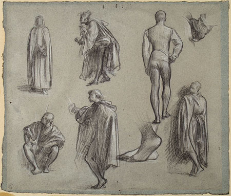 Study for 'Dante in Exile': Drapery for Male and Female Figures, Male Figures, Feet