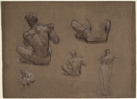 Study for 'Idyll': Male Figure Playing a Flute, Female Figures