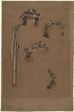 Study for 'The Marquand Ceiling': Wreaths, Drapery for Female Figure