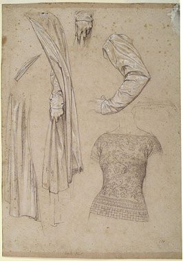 Study for 'Cimabue's Celebrated Madonna...': Drapery for Male and Female Figures, Hand