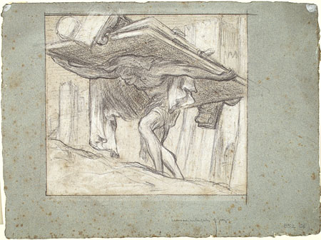 Study for an illustration for 'Dalziel's Bible Gallery': 'Samson Carrying Away the Gates of Gaza', Composition