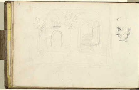Study of a the Interior of a Building and a Male Head