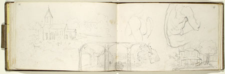 Studies of a Male Figure, Views of a Garden and a House
