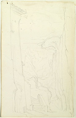 View of a Landscape with a Building and Steps, Italy