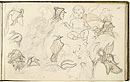View details of Studies of Male Figures, Helmets, Birds, a Cherub and Male Faces