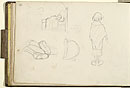 View details of Studies of a Baby in a Bed, Girls Legs, A Bonnet and a Female Figure