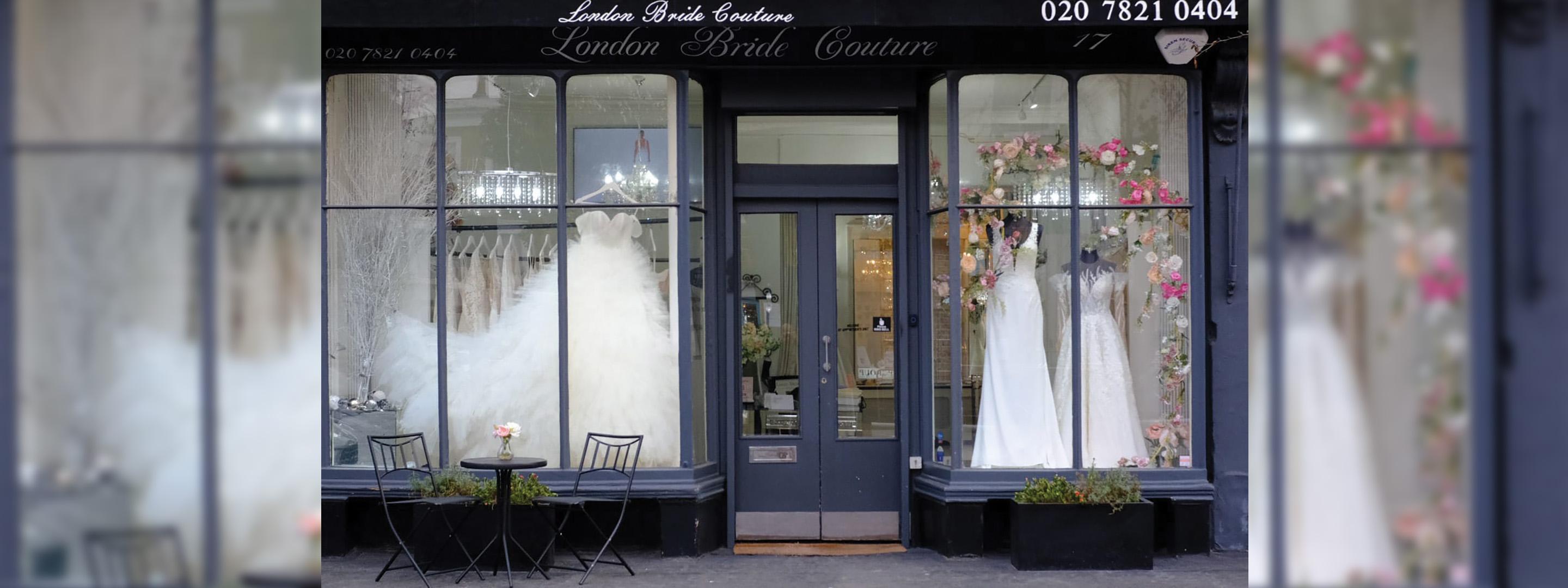window exterior of a bridal shop