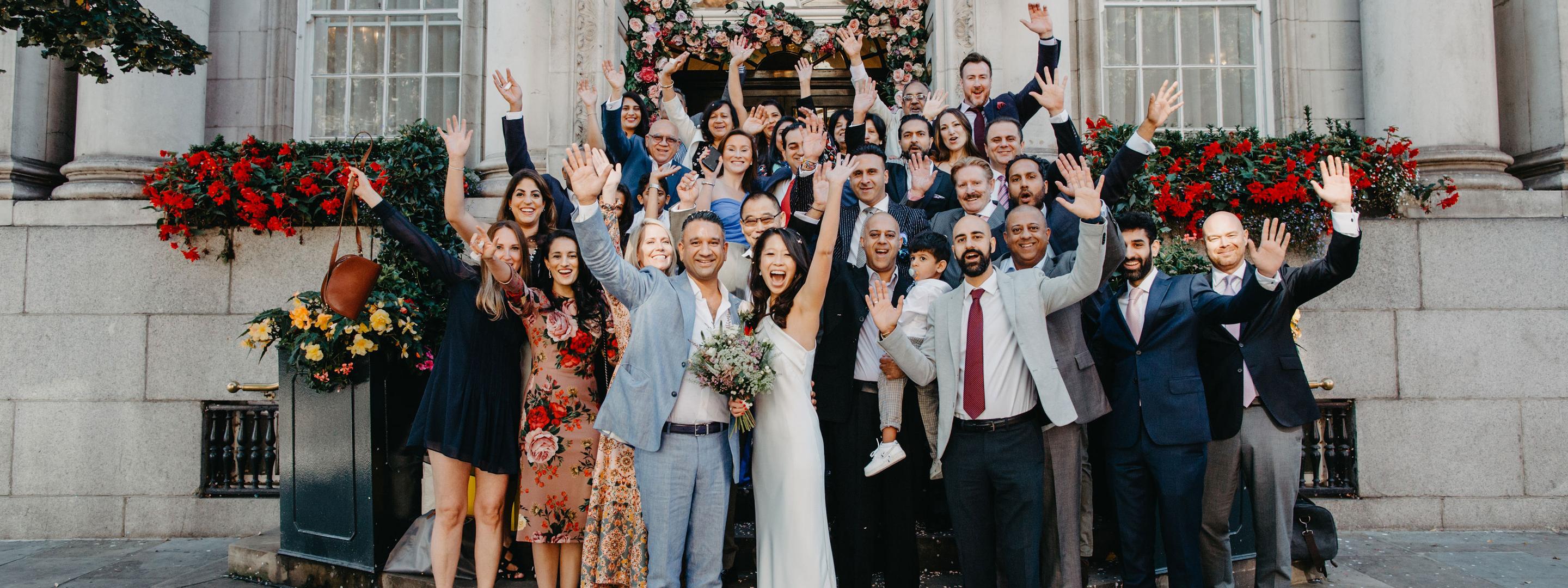 A group of people waving