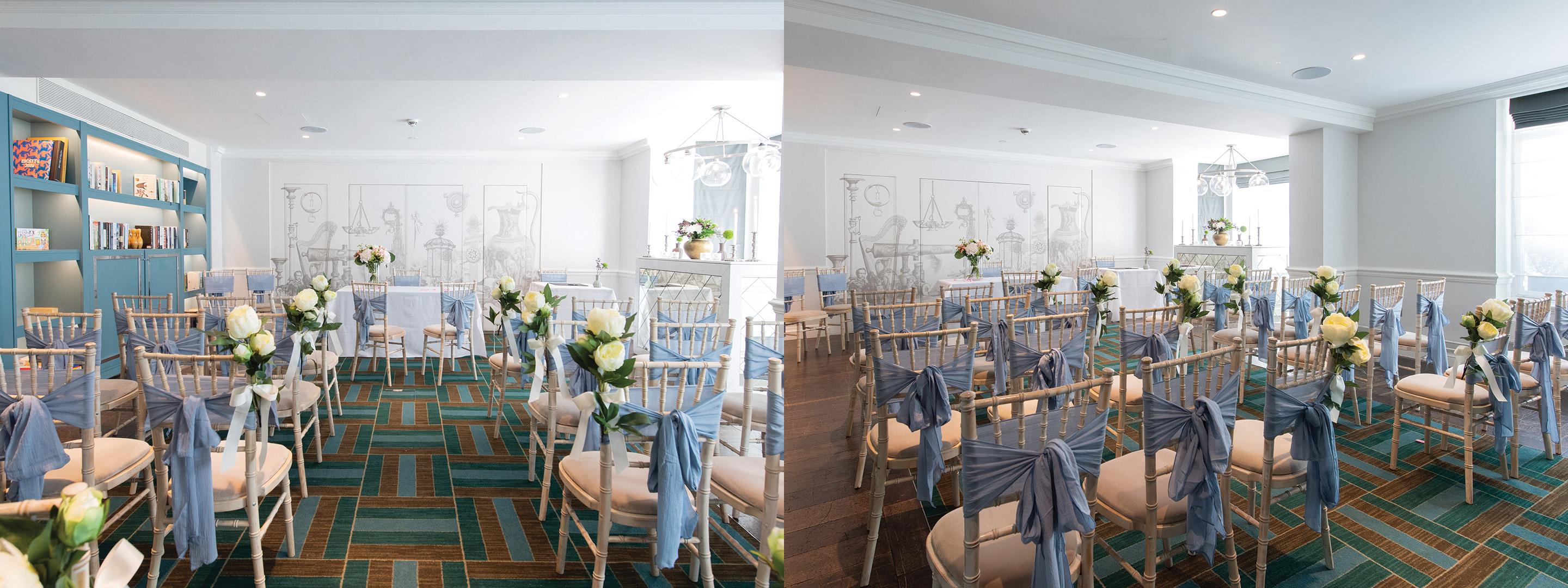 chairs decorated with ribbons and flowers