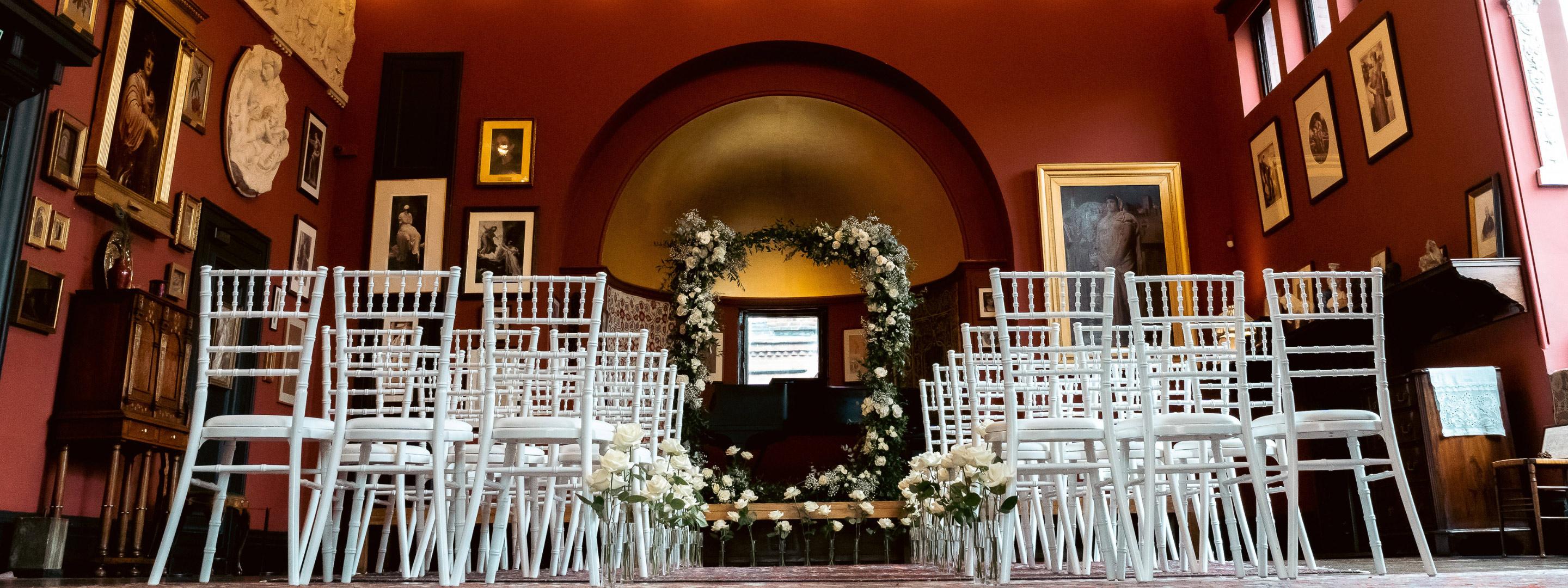 white chair set up in a row