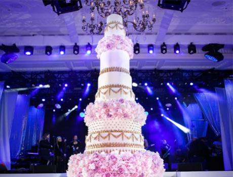 Pink and white wedding cake
