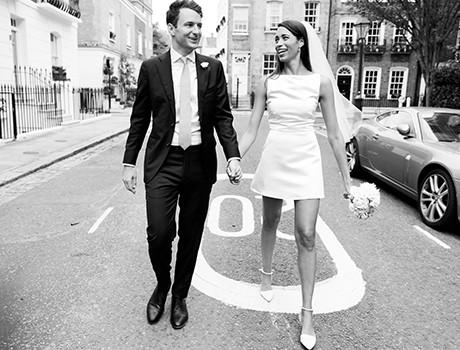 bride and groom walking 