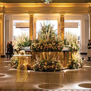 A table with flowers on top
