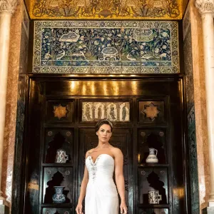 a woman wearing a white dress