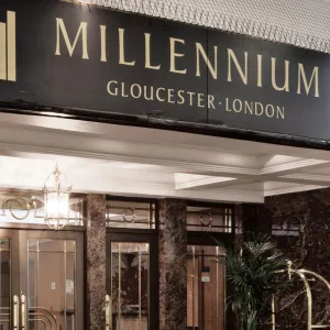 The grand entrance of a hotel