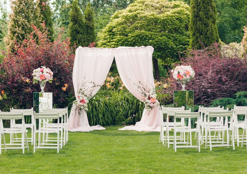 Outdoor wedding venue with chairs