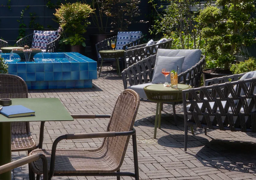 Courtyard with table and chairs