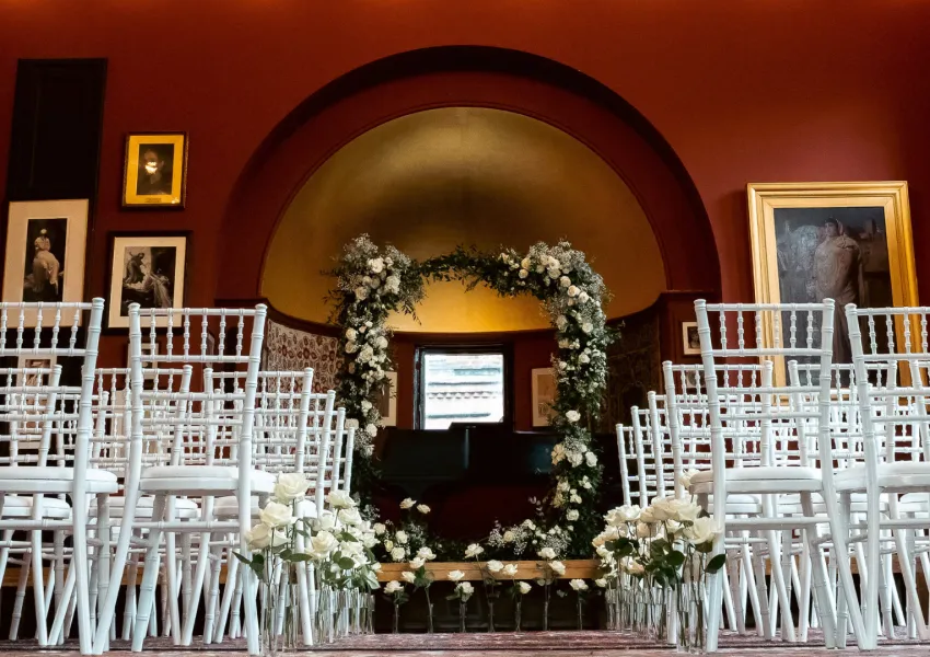 white chair set up in a row