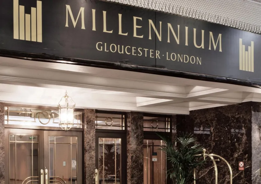 The grand entrance of a hotel